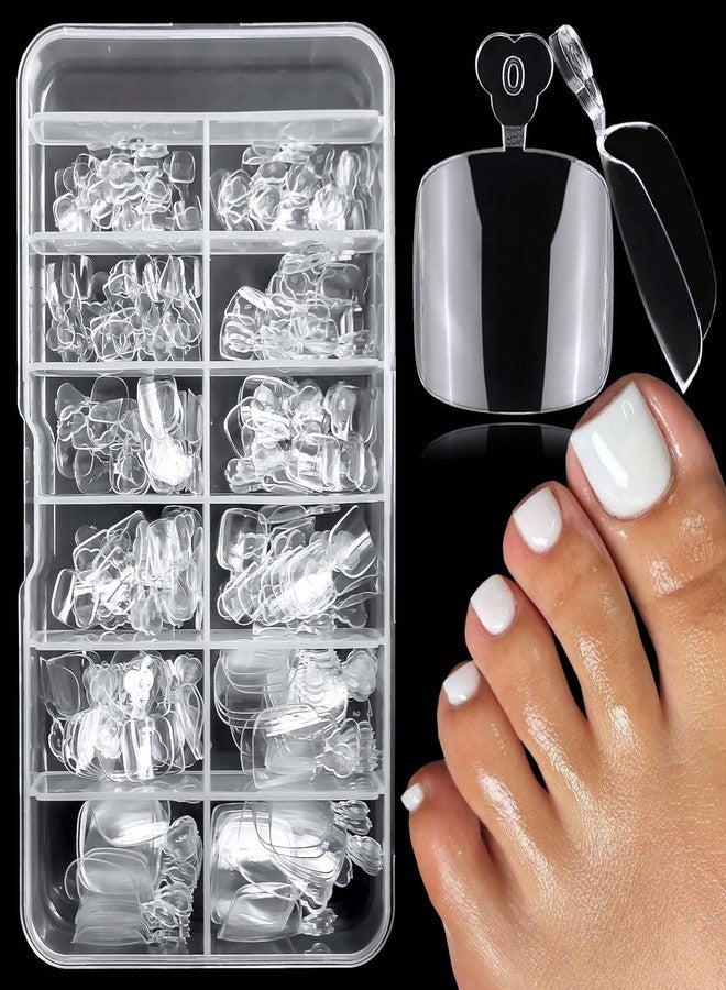 LuckForever 240pc Fake Toenail Soft Gel Toe Nail Tips Clear Press on Toenails Short Square Fake Nail for Toes, 12 Sizes False Toenail Clear Toes Nail Tips for Gel/Acrylic Toenails Extension - Image 1